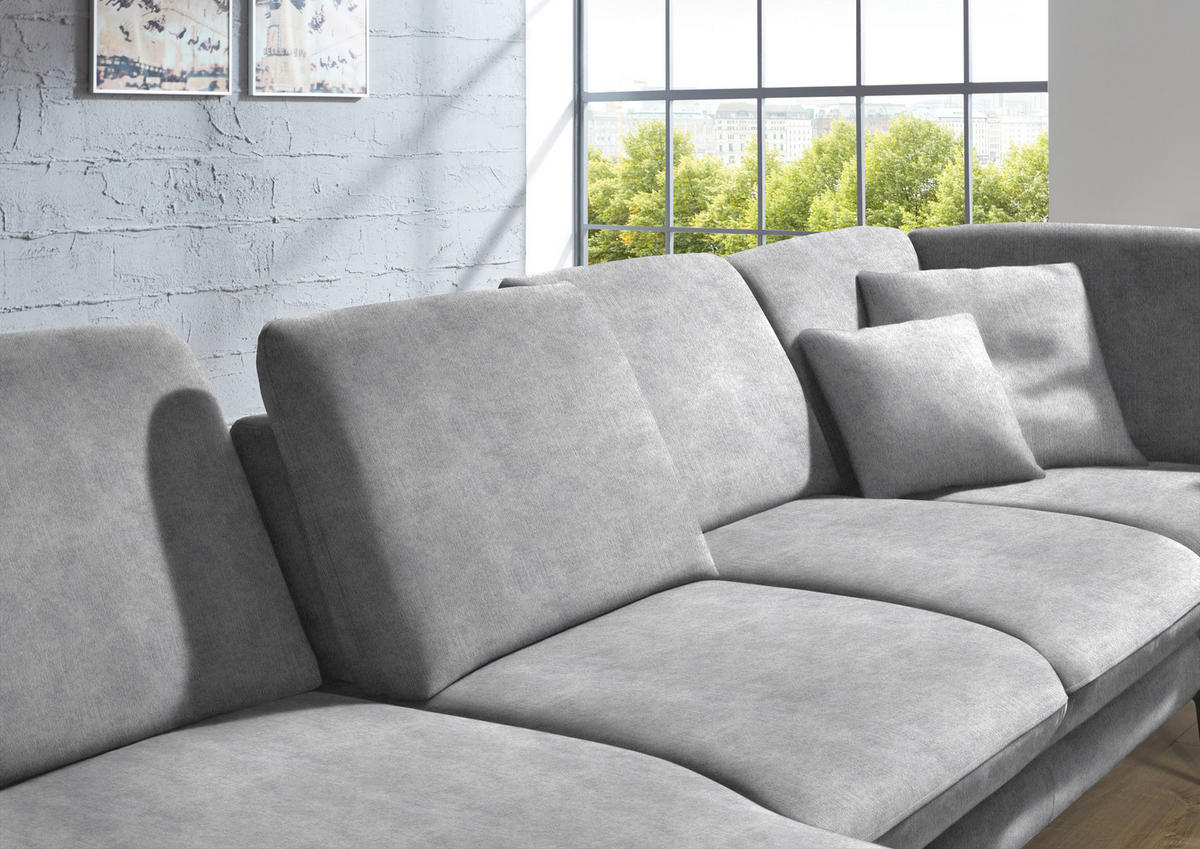 WOHNLANDSCHAFT in Velours Hellgrau  - Hellgrau/Schwarz, Design, Textil/Metall (180/344/208cm) - Dieter Knoll