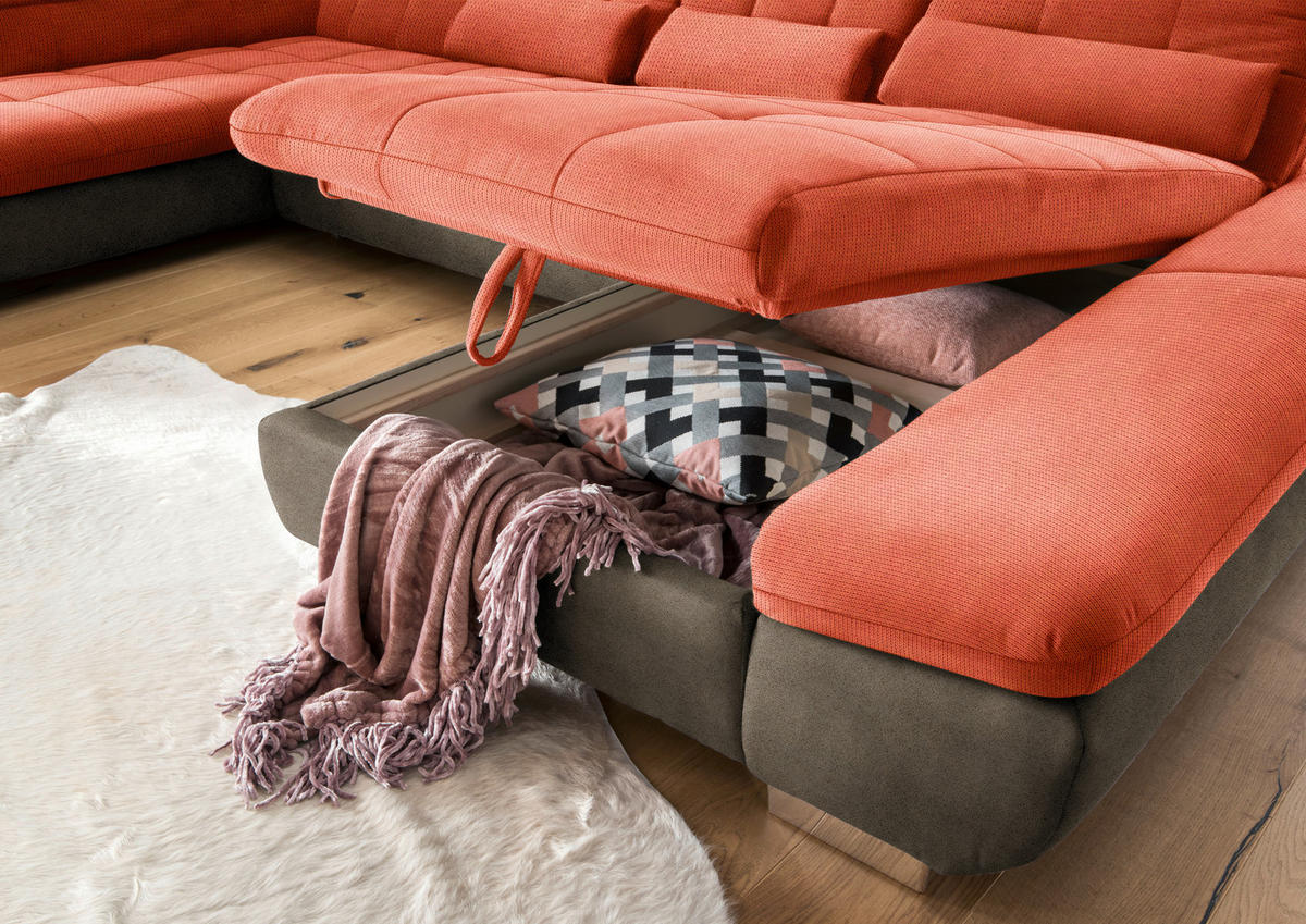 WOHNLANDSCHAFT in Mikrofaser Orange  - Chromfarben/Orange, Design, Kunststoff/Textil (211/350/204cm) - Xora