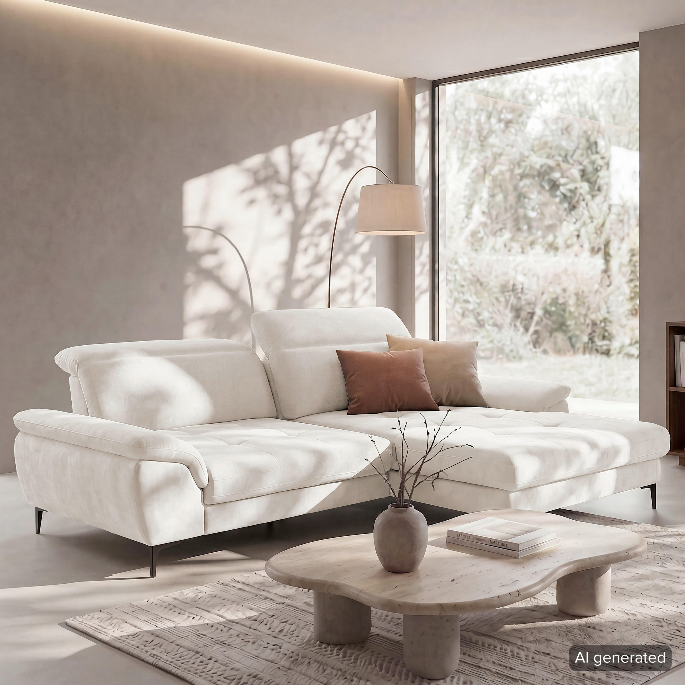 ECKSOFA PRADO Sandfarben Webstoff Bettkasten, Kopfteilverstellung, Sitztiefenverstellung  - Sandfarben/Schwarz, Design, Textil/Metall (268/195cm) - Livetastic