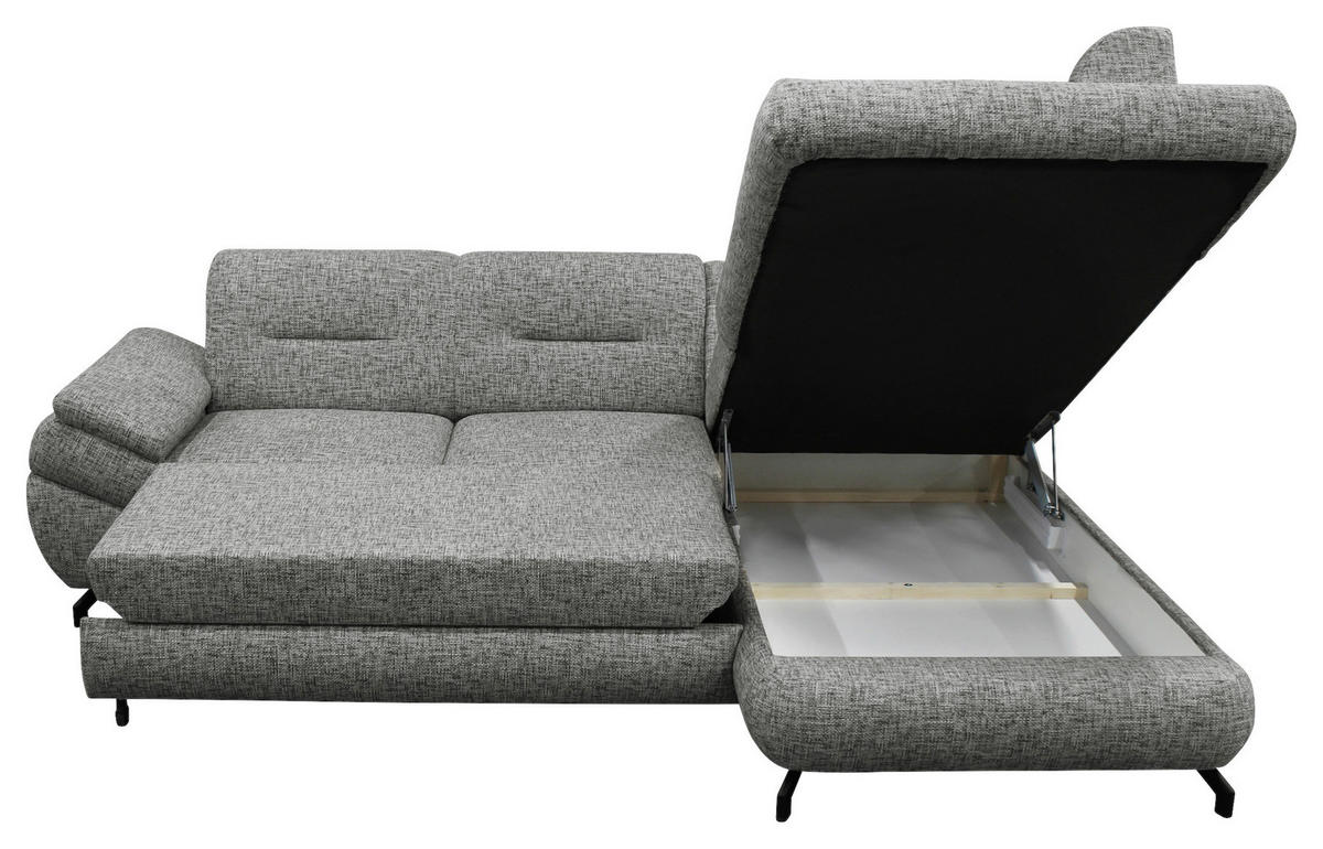 ECKSOFA Grau Struktur, Plüsch  - Schwarz/Grau, Design, Textil/Metall (274/201cm) - MID.YOU