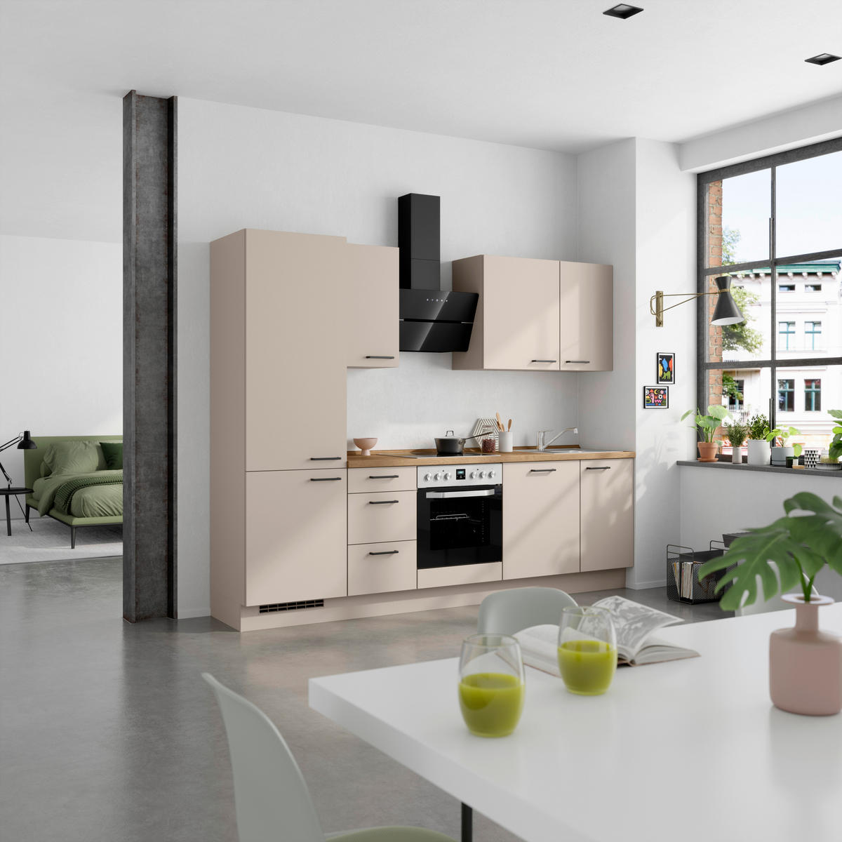 KÜCHENLEERBLOCK 270 cm   in Eichefarben, Sandfarben  - Sandfarben/Eichefarben, MODERN, Holzwerkstoff/Metall (270cm) - Nobilia