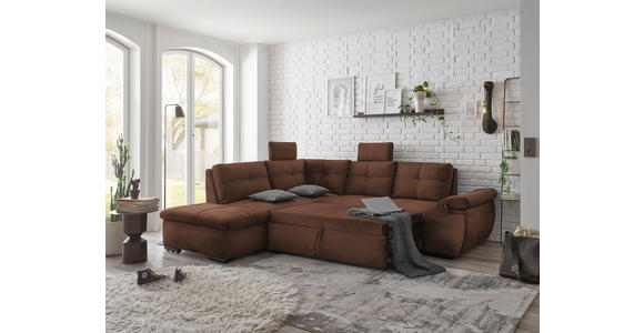 ECKSOFA in Mikrovelours Kupferfarben - Schwarz/Kupferfarben, KONVENTIONELL, Kunststoff/Textil (217/265cm) - Carryhome