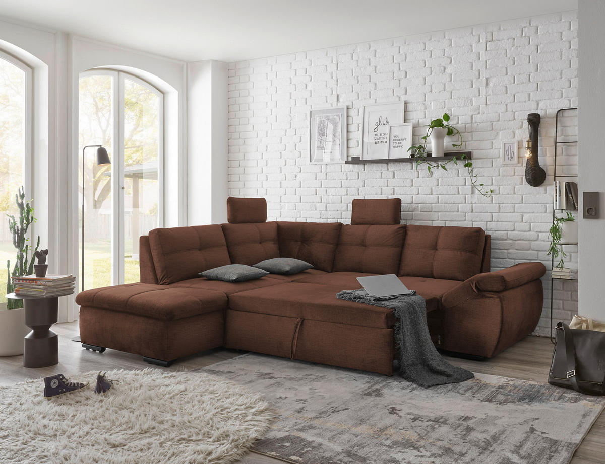 ECKSOFA Kupferfarben Mikrovelours  - Schwarz/Kupferfarben, KONVENTIONELL, Kunststoff/Textil (217/265cm) - Carryhome