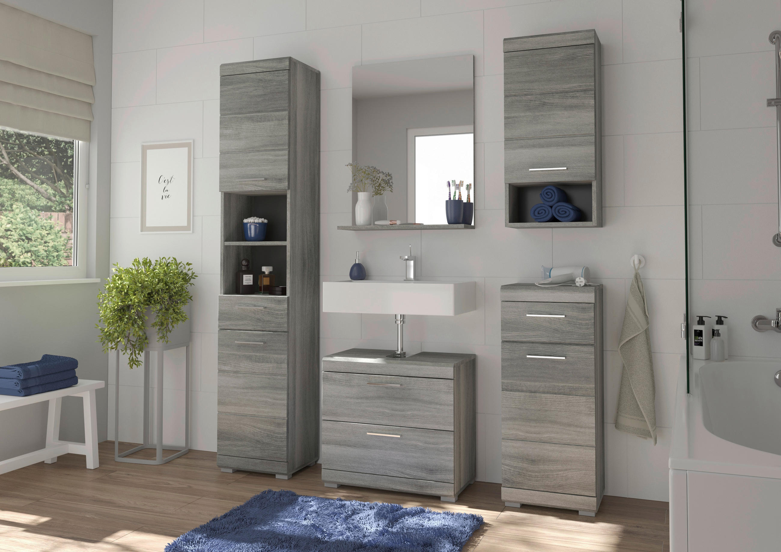 UNTERSCHRANK 37/88/31 cm - Silberfarben/Silbereichenfarben, MODERN, Holzwerkstoff (37/88/31cm) - MID.YOU