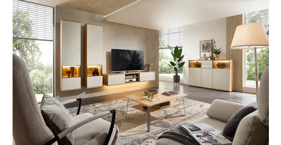 HIGHBOARD Eichefarben, Beige  165/116/40 cm  - Eichefarben/Beige, KONVENTIONELL, Glas/Holzwerkstoff (165/116/40cm) - Venda