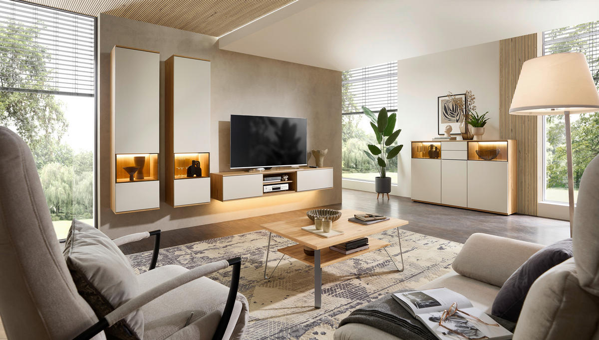 HIGHBOARD Eichefarben, Beige  165/116/40 cm  - Eichefarben/Beige, KONVENTIONELL, Glas/Holzwerkstoff (165/116/40cm) - Venda