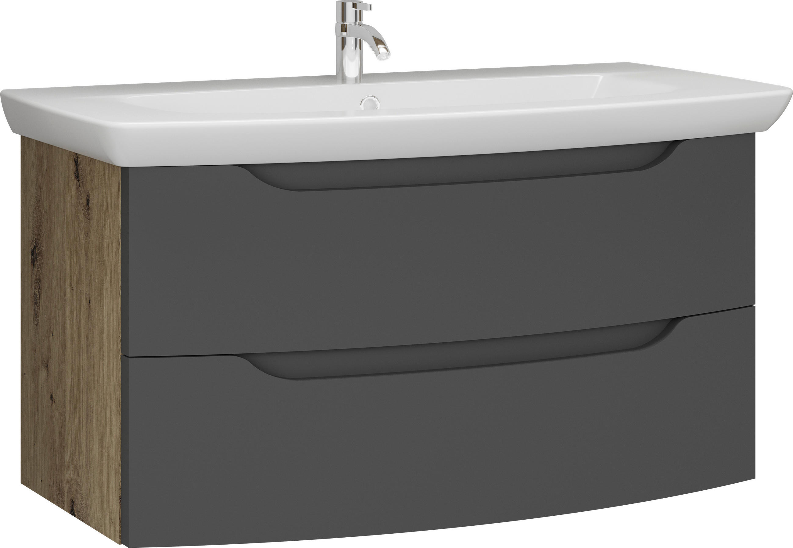 SKŘÍŇKA S UMYVADLEM, barvy grafitu, barvy dubu, 90 cm - bílá/barvy dubu, Moderní, kompozitní dřevo/keramika (90cm) - Stylife