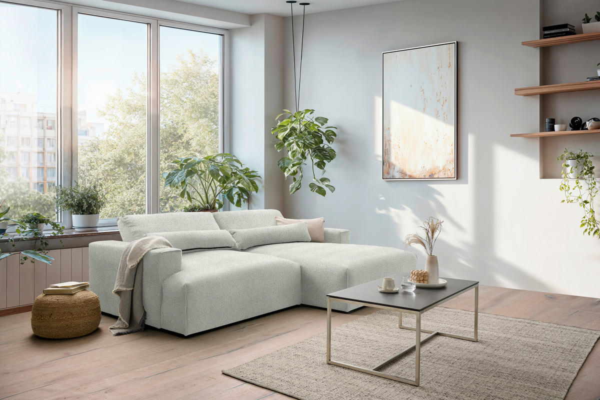 ECKSOFA Felicia in Chenille Creme  267/187 cm  - Creme/Schwarz, Design, Kunststoff/Textil (267/187cm) - Stylife