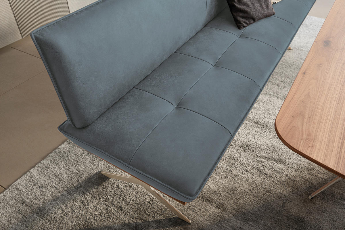 SITZBANK in Holz, Metall, Leder Edelstahlfarben, Graublau  - Edelstahlfarben/Graublau, Design, Leder/Holz (214/88/66cm) - Koinor