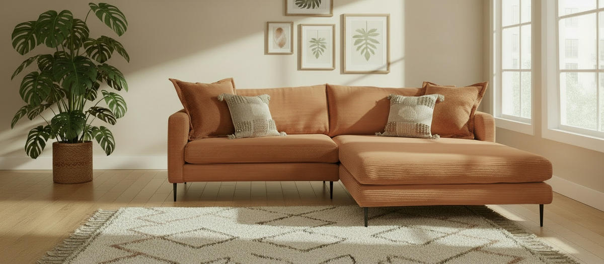 ECKSOFA JOKER in Cord Terracotta  268/193 cm  - Terracotta/Schwarz, Design, Textil/Metall (268/193cm) - P & B