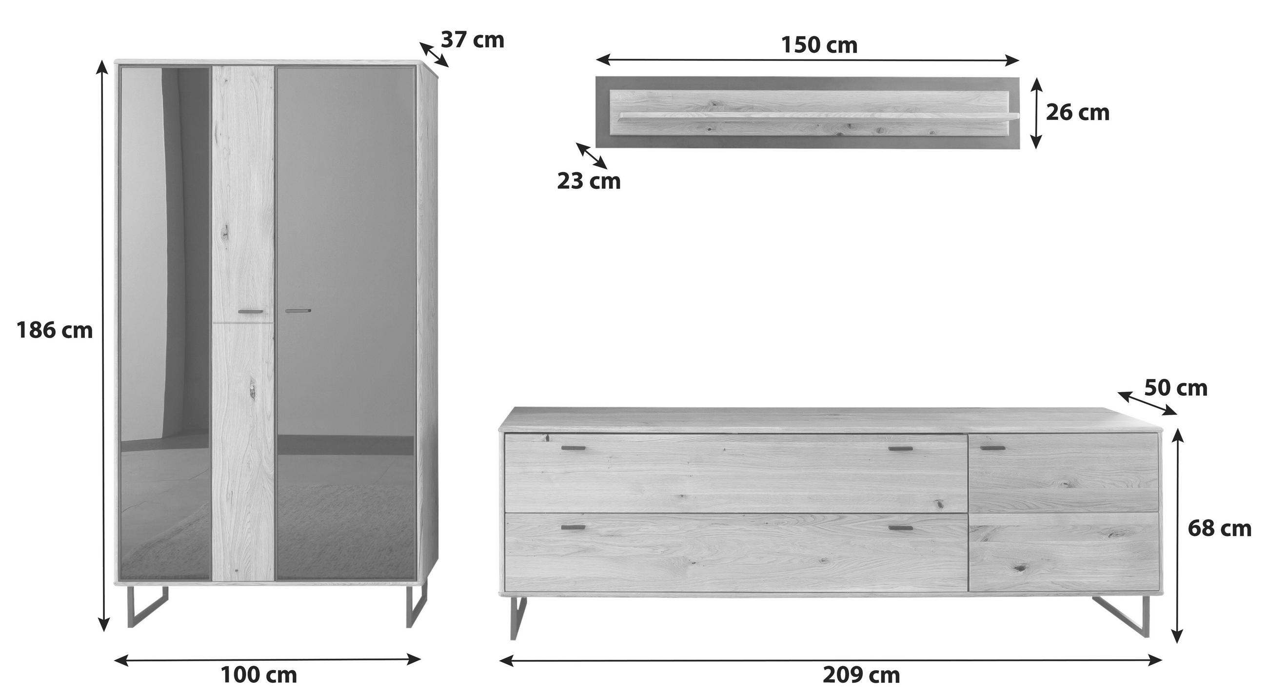 WOHNWAND  in Anthrazit, Wildeiche  319/186/50 cm  - Wildeiche/Anthrazit, Design, Glas/Holz (319/186/50cm) - MID.YOU