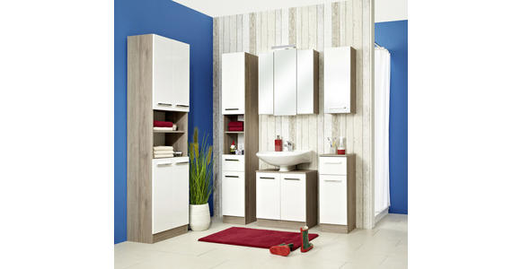 HOCHSCHRANK 30/195,5/33 cm - Chromfarben/Eichefarben, KONVENTIONELL, Holzwerkstoff/Metall (30/195,5/33cm) - Carryhome