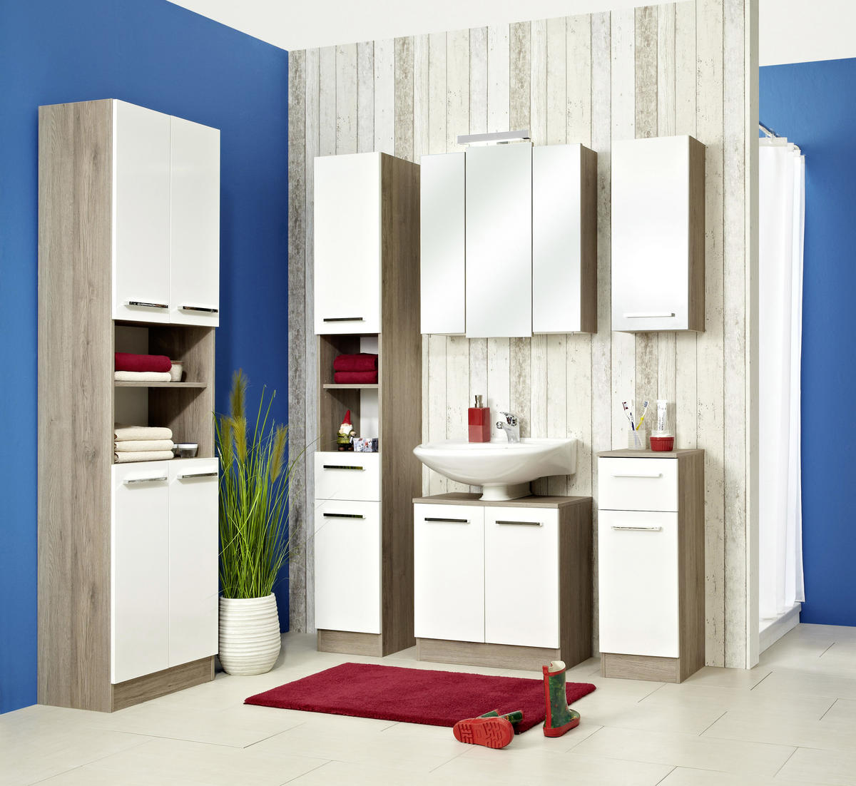 HOCHSCHRANK 30/195,5/33 cm  - Chromfarben/Eichefarben, KONVENTIONELL, Holzwerkstoff/Metall (30/195,5/33cm) - Carryhome