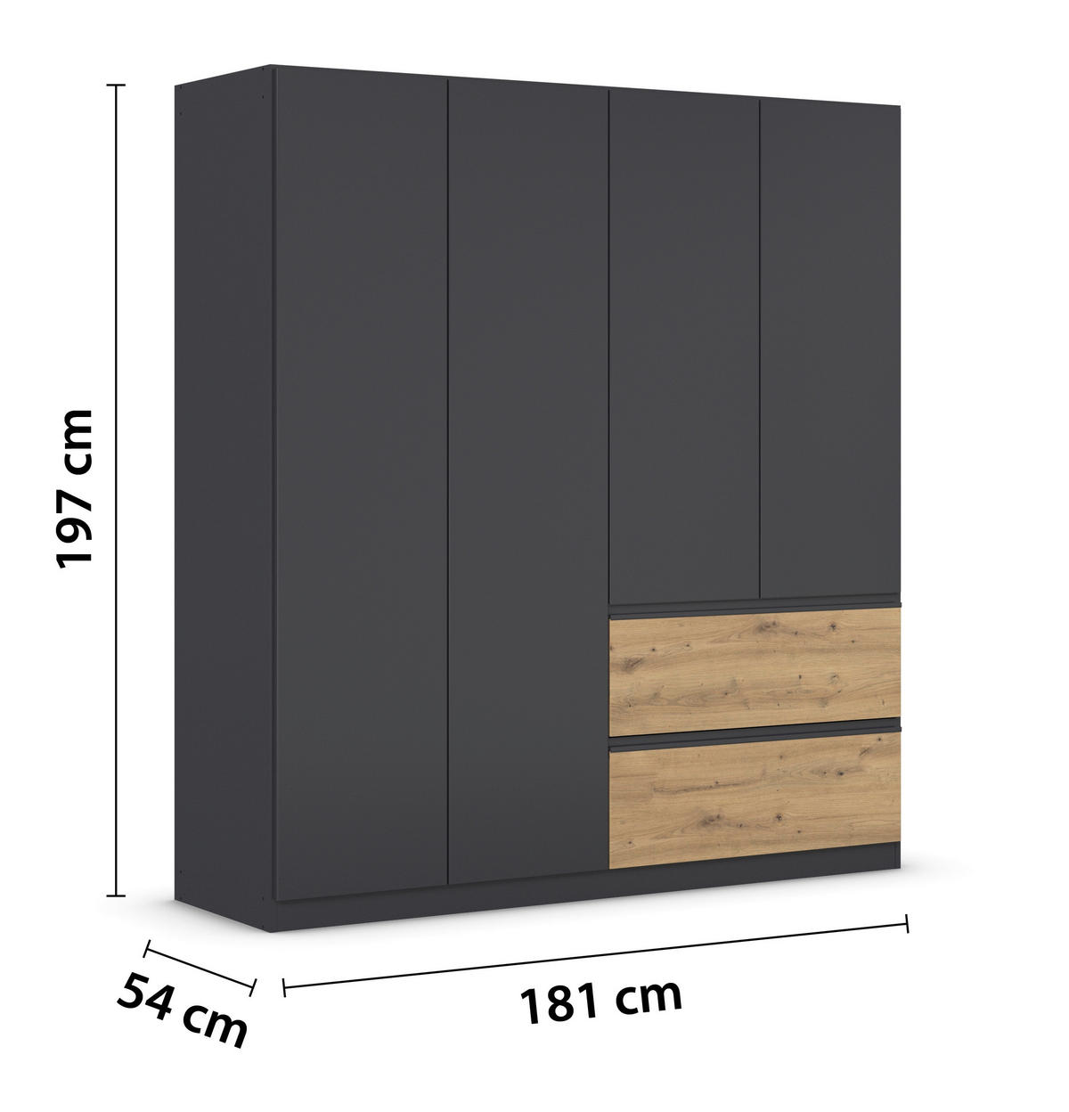 DREHTÜRENSCHRANK in Grau, Eiche Artisan  - Eiche Artisan/Grau, Modern, Holzwerkstoff (181/197/54cm) - Rauch Möbel