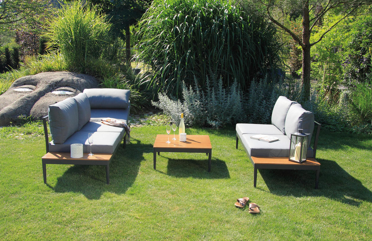 LOUNGEGARNITUR   243/68/243 cm  - Anthrazit/Silberfarben, Basics, Holz/Textil (243/68/243cm) - Acamp