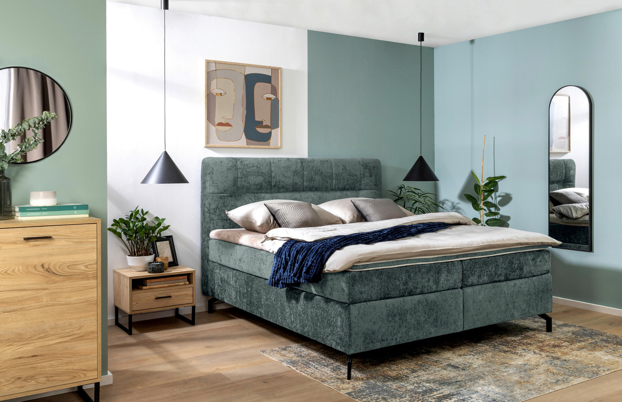 BOXSPRINGBETT 180/200 cm  in Dunkelgrau  - Dunkelgrau/Schwarz, Design, Textil/Metall (180/200cm) - Esposa