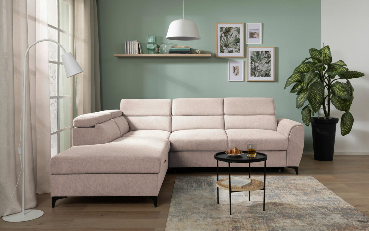 ECKSOFA in Velours Creme  - Creme/Schwarz, Konventionell, Textil/Metall (217/255cm) - MID.YOU