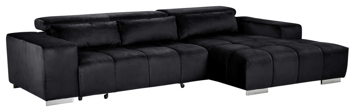 ECKSOFA Schwarz Velours  - Silberfarben/Schwarz, KONVENTIONELL, Textil/Metall (307/186cm) - Livetastic