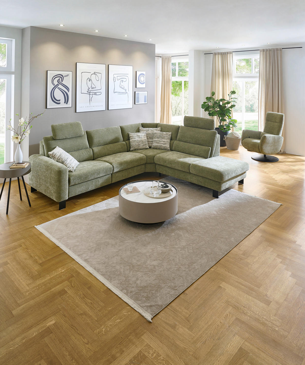 ECKSOFA Olivgrün Chenille  - Schwarz/Olivgrün, Design, Textil/Metall (285/248cm) - Beldomo Comfort