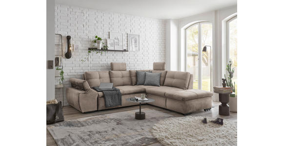 ECKSOFA Creme Mikrovelours  - Creme/Schwarz, KONVENTIONELL, Kunststoff/Textil (265/217cm) - Carryhome