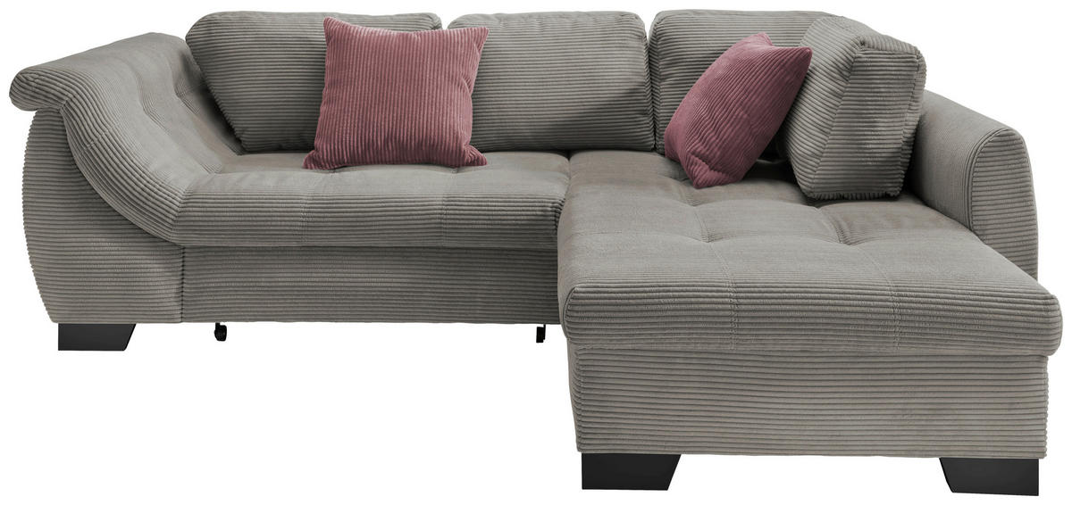 ECKSOFA Graubraun Cord  - Koralle/Graubraun, Design, Holz/Textil (250/190cm) - MID.YOU