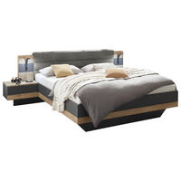 RAM KREVETA SA NOĆNIM STOČIĆEM 180/200 cm     grafitno siva, boja hrasta  - boja hrasta/grafitno siva, Moderno, tekstil/pločasti materijal (180/200cm) - Hom`in
