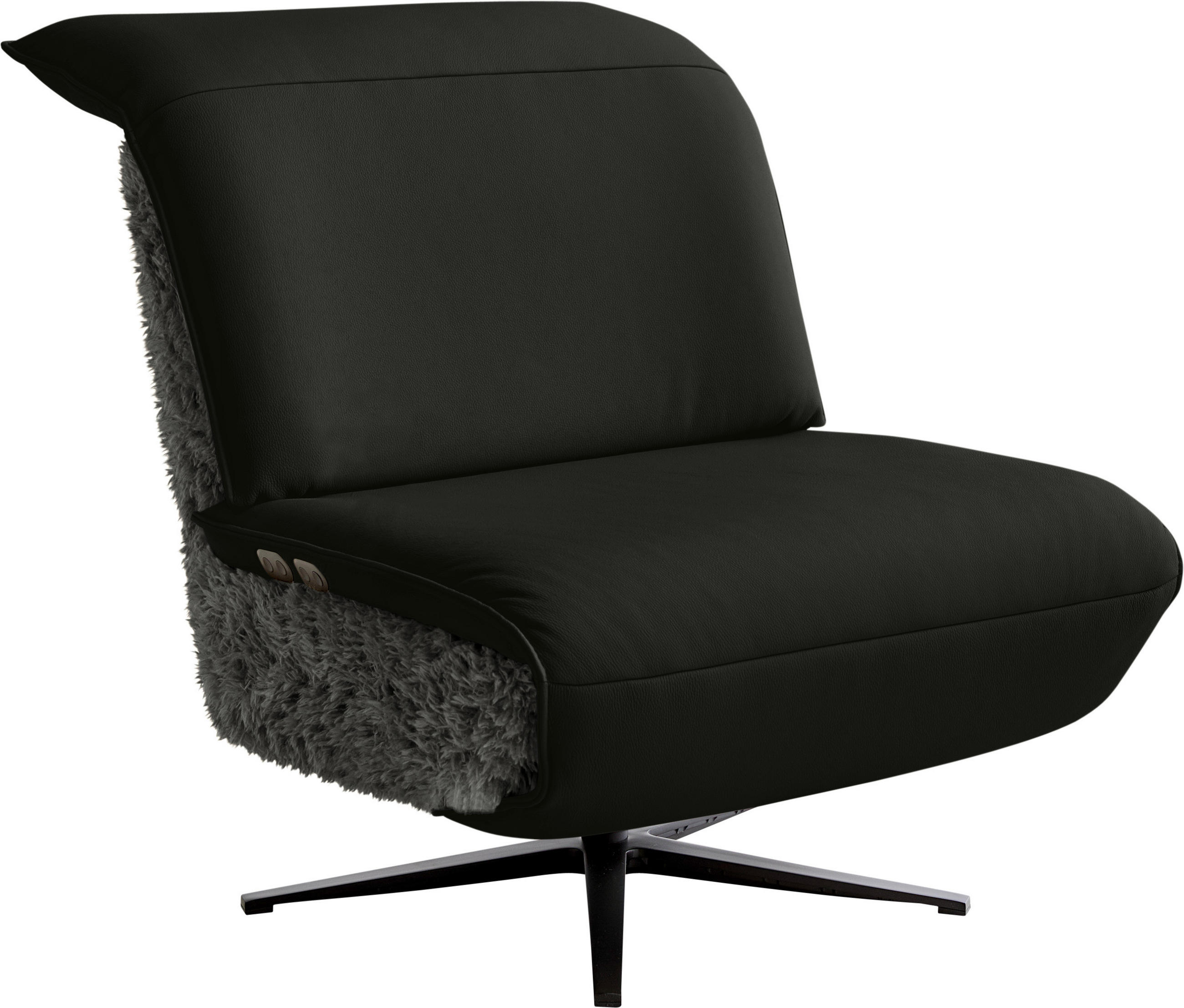 SESSEL in Hochflor Echtleder Anthrazit, Schwarz  - Anthrazit/Schwarz, Design, Leder/Textil (84/65/91cm) - Koinor