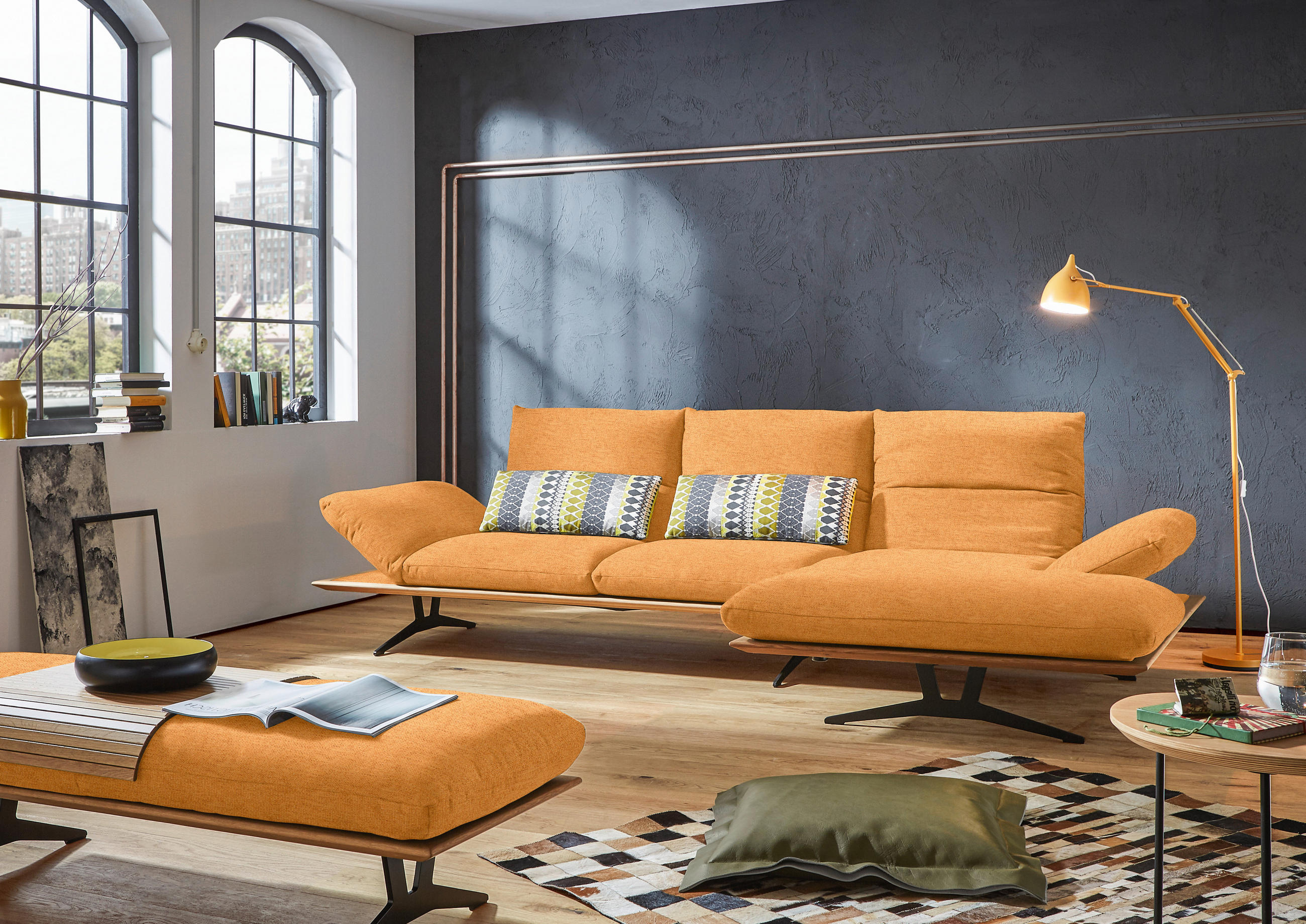 ECKSOFA in Flachgewebe Currygelb  314/159 cm  - Currygelb/Schwarz, Design, Holz/Textil (314/159cm) - Dieter Knoll