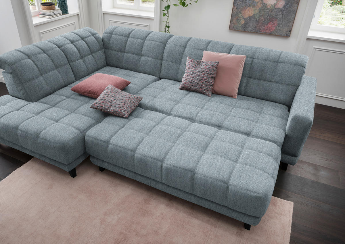 ECKSOFA in Webstoff Hellblau  - Schwarz/Hellblau, Design, Holz/Textil (216/302cm) - Xora