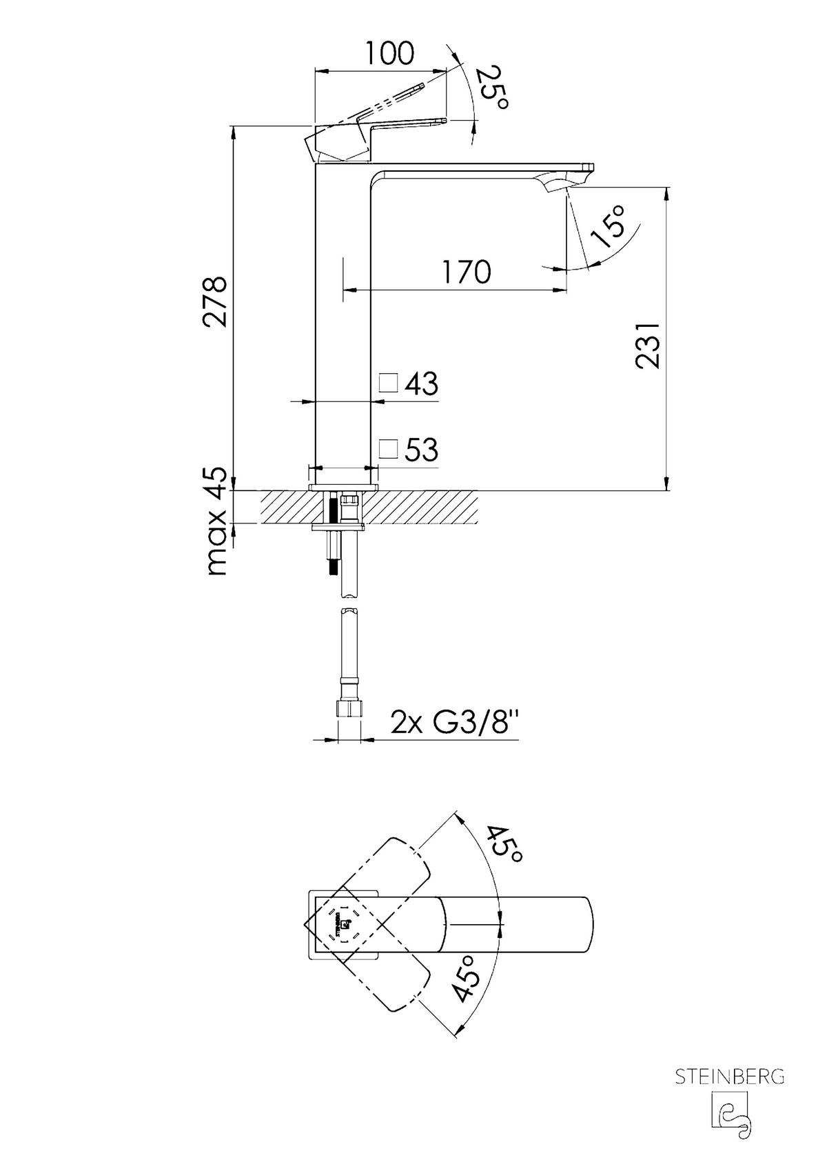 WASCHTISCHARMATUR 342 1700 S  - Schwarz, MODERN, Metall (4,3/28,5/21,9cm)