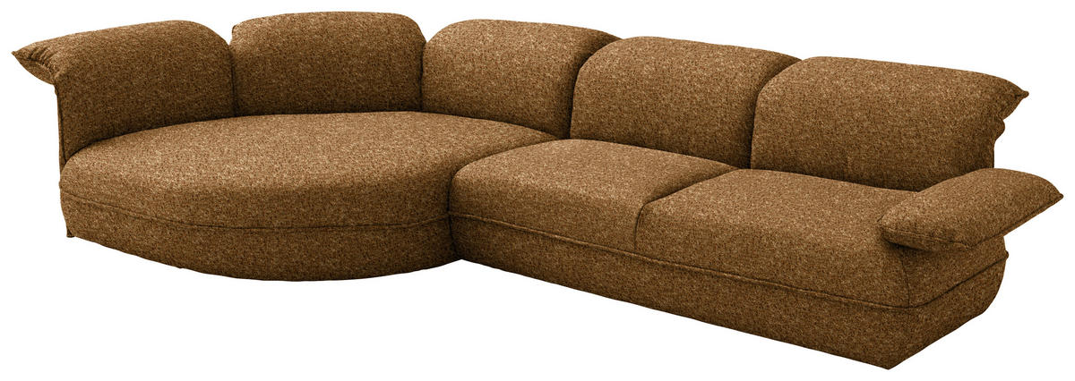 ECKSOFA  in Chenille Cognac Rücken echt, Armteilverstellung, Kopfteilverstellung  154/343 cm  - Cognac/Schwarz, Design, Kunststoff/Textil (154/343cm) - Koinor