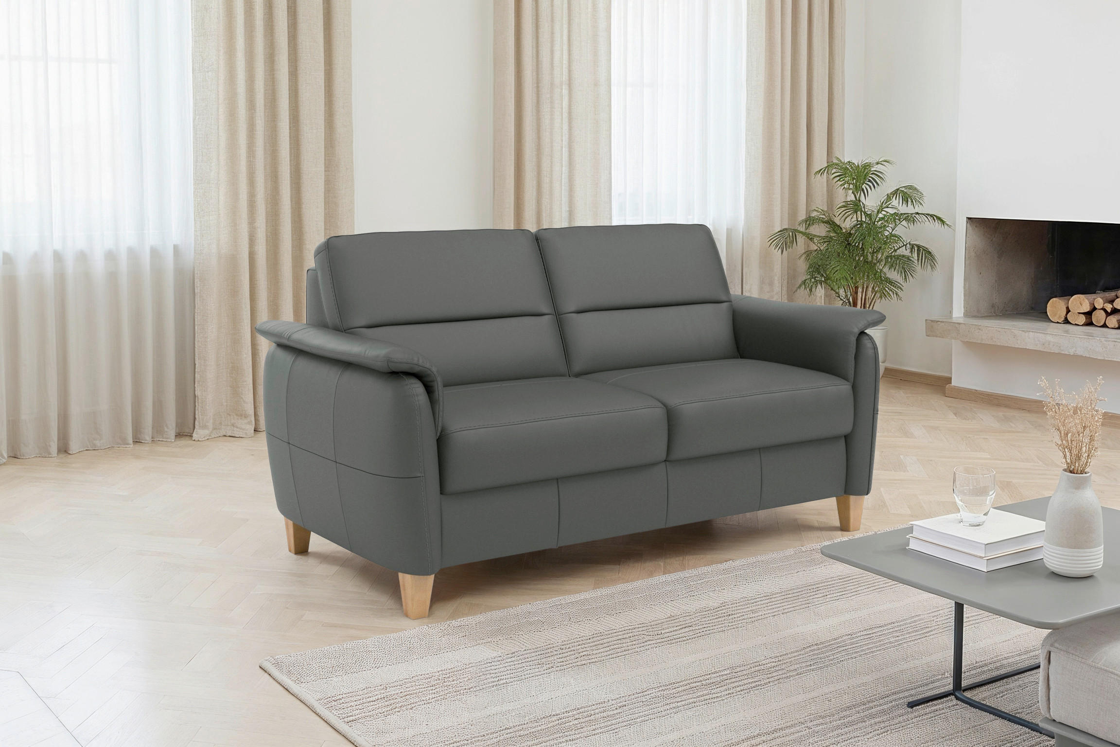 Sit & More DVOUMÍSTNÁ POHOVKA, antracitová, pravá kůže