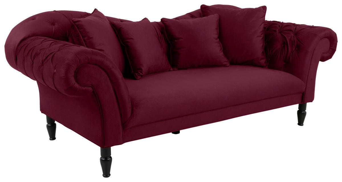3-SITZER-SOFA in Velours Rot  - Rot/Schwarz, Design, Holz/Textil (242/91/104cm) - MID.YOU