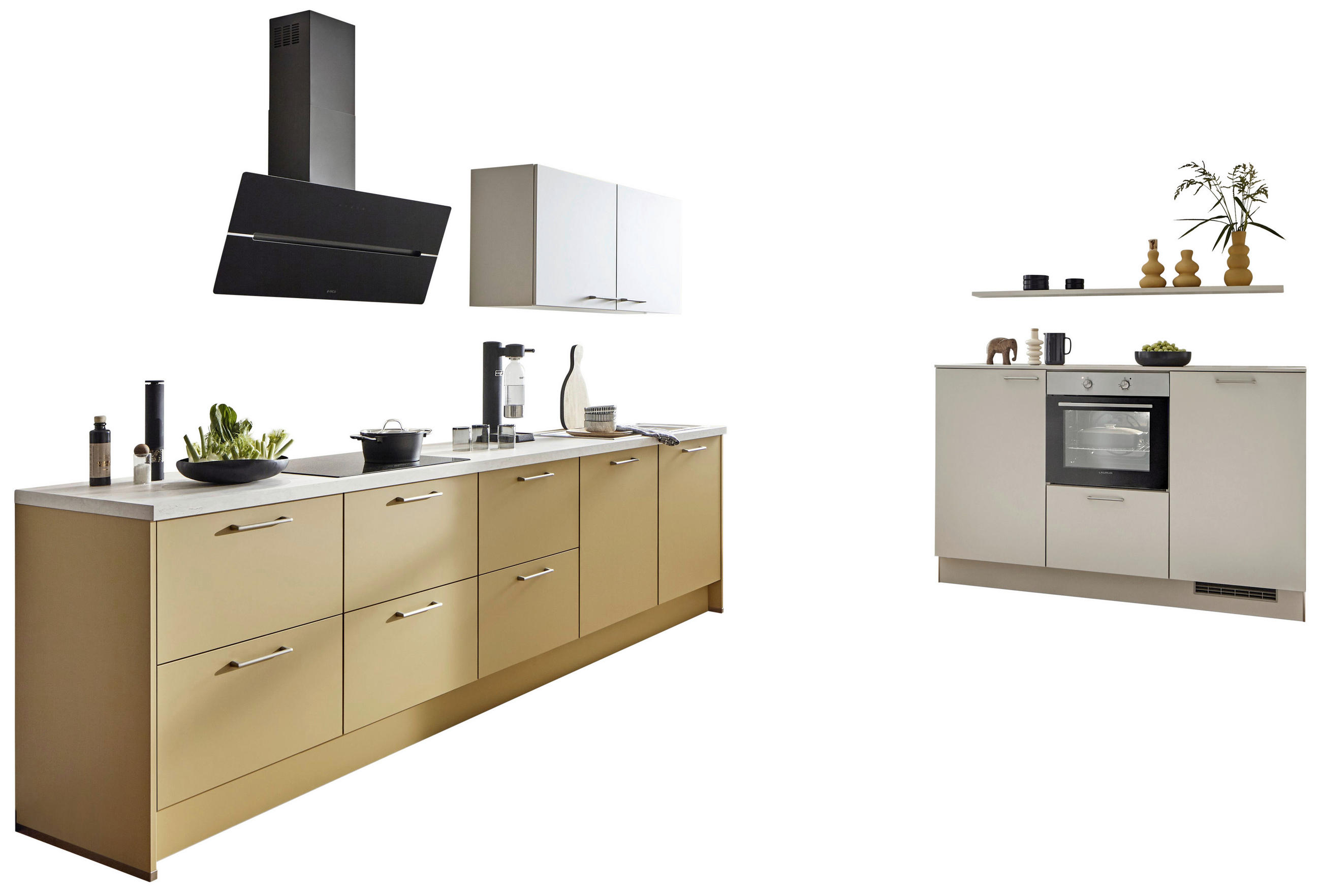 ECKKÜCHE 303,2/180 cm  in Kaschmir, Currygelb, Grau  - Kaschmir/Currygelb, Design, Holzwerkstoff/Metall (303,2/180cm) - Xora
