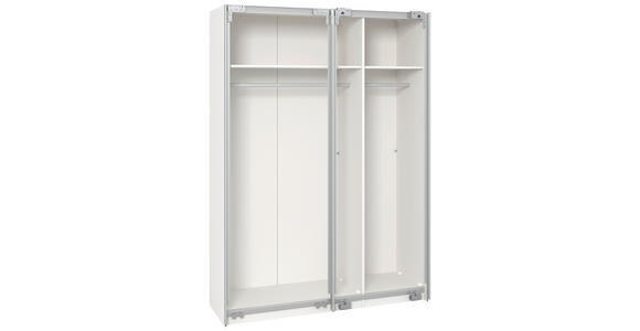 SCHWEBETÜRENSCHRANK  in Weiß  - Edelstahlfarben/Weiß, Design, Glas/Holzwerkstoff (152/195/65cm) - Carryhome