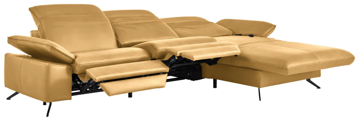 ECKSOFA  Echtleder Gelb  - Gelb/Schwarz, Design, Leder/Metall (307/169cm) - Beldomo Premium