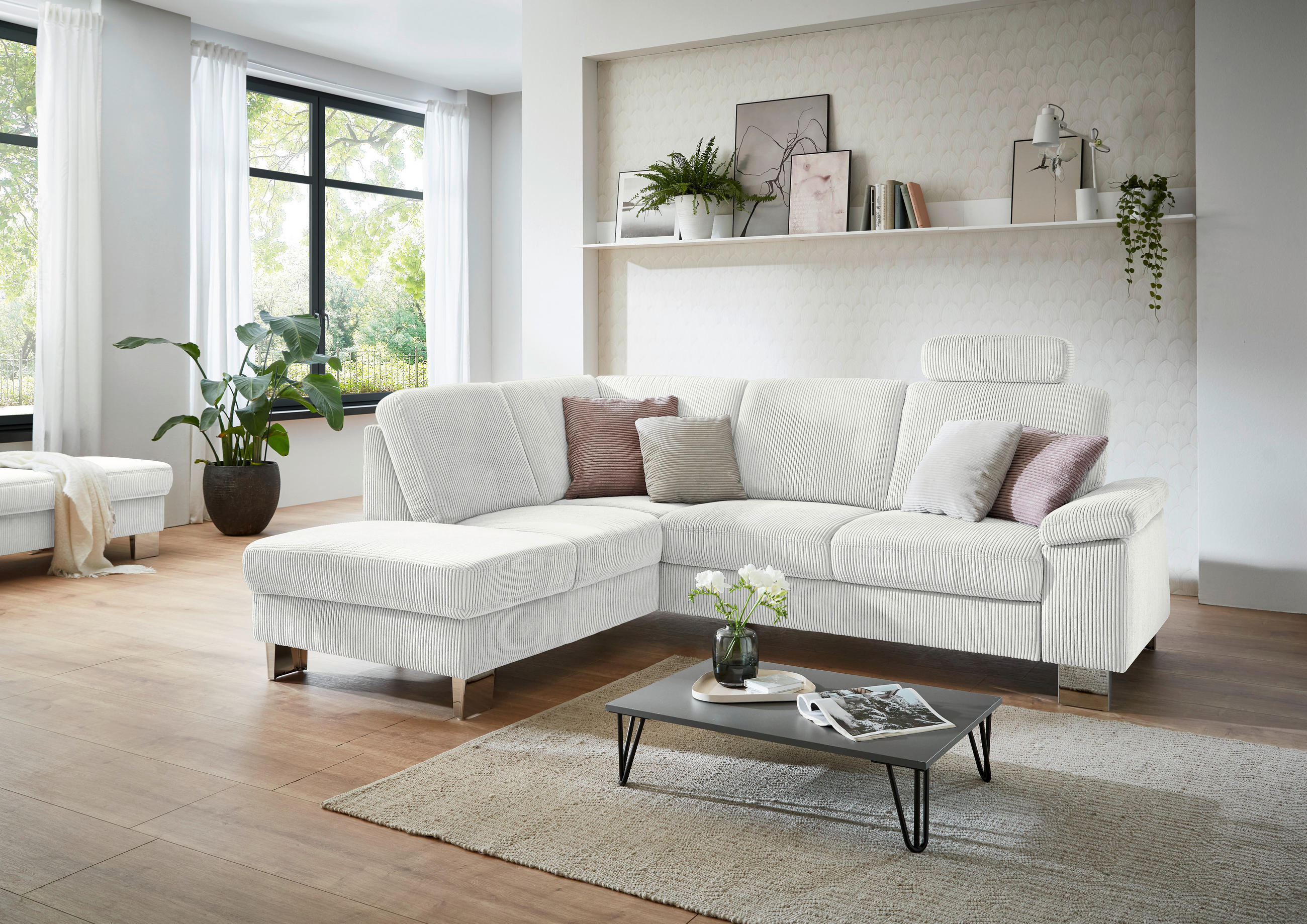 HÖRNSOFFA i manchester ecru  - stålfärgad/ecru, Klassisk, metall/textil (200/248cm) - Beldomo System