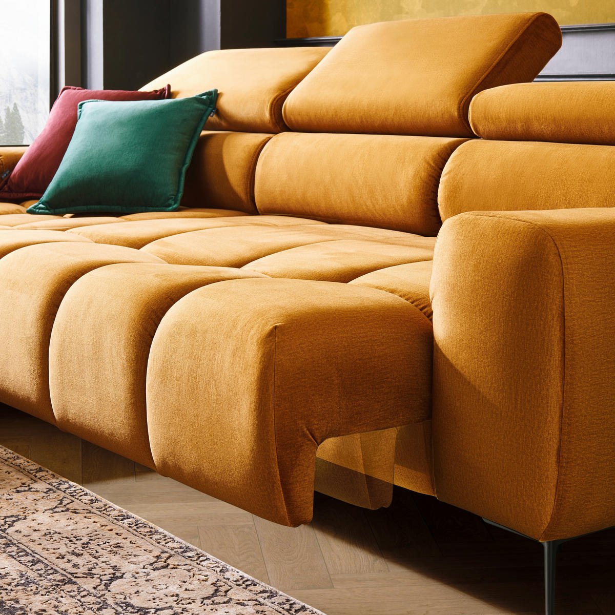 ECKSOFA in Webstoff Currygelb  - Currygelb/Schwarz, Design, Textil/Metall (216/300cm) - Welnova