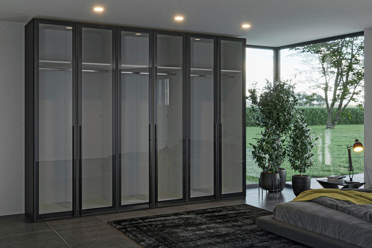 DREHTÜRENSCHRANK 303/236/59 cm,  in Schwarz, 6-türig  - Schwarz, Design, Glas/Holzwerkstoff (303/236/59cm) - Jutzler