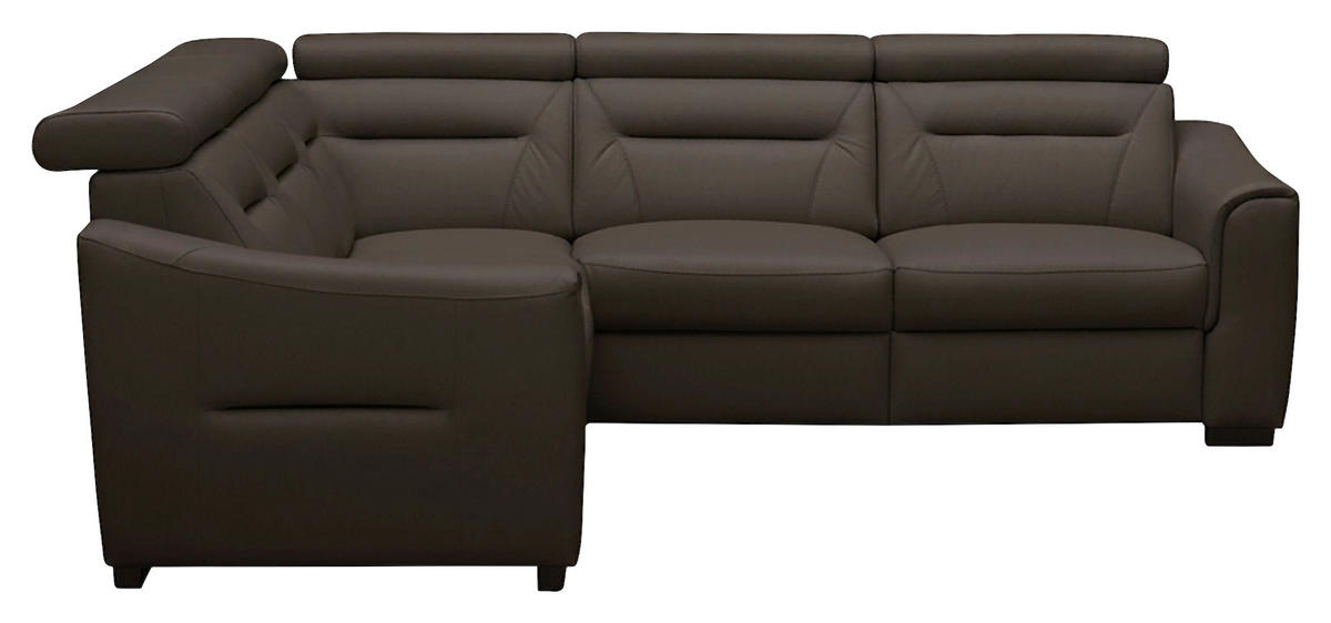 ECKSOFA Dunkelbraun Echtleder Lederlook Schlaffunktion, Rücken echt, Relaxfunktion, Kopfteilverstellung  - Wengefarben/Dunkelbraun, Design, Leder/Holz (260/260cm) - Celina Home