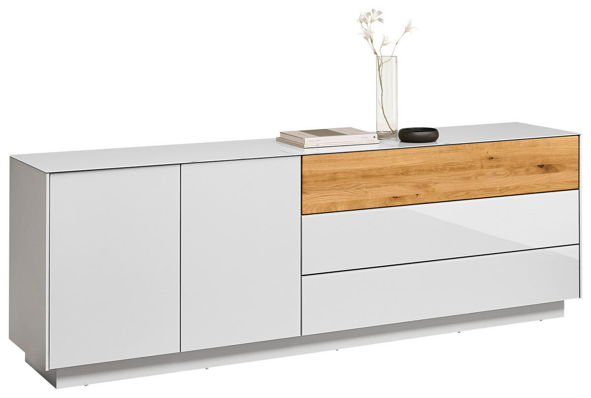 TV-SZEKRÉNY 207/69/42 cm  - tölgyfa/fehér, Design, faalapú anyag/Üveg (207/69/42cm) - Novel
