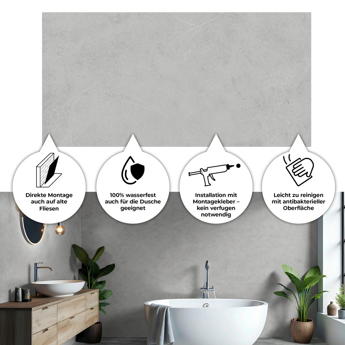 Vinyl für die Wand  - Hellgrau, MODERN, Kunststoff (60/30/0,37cm)