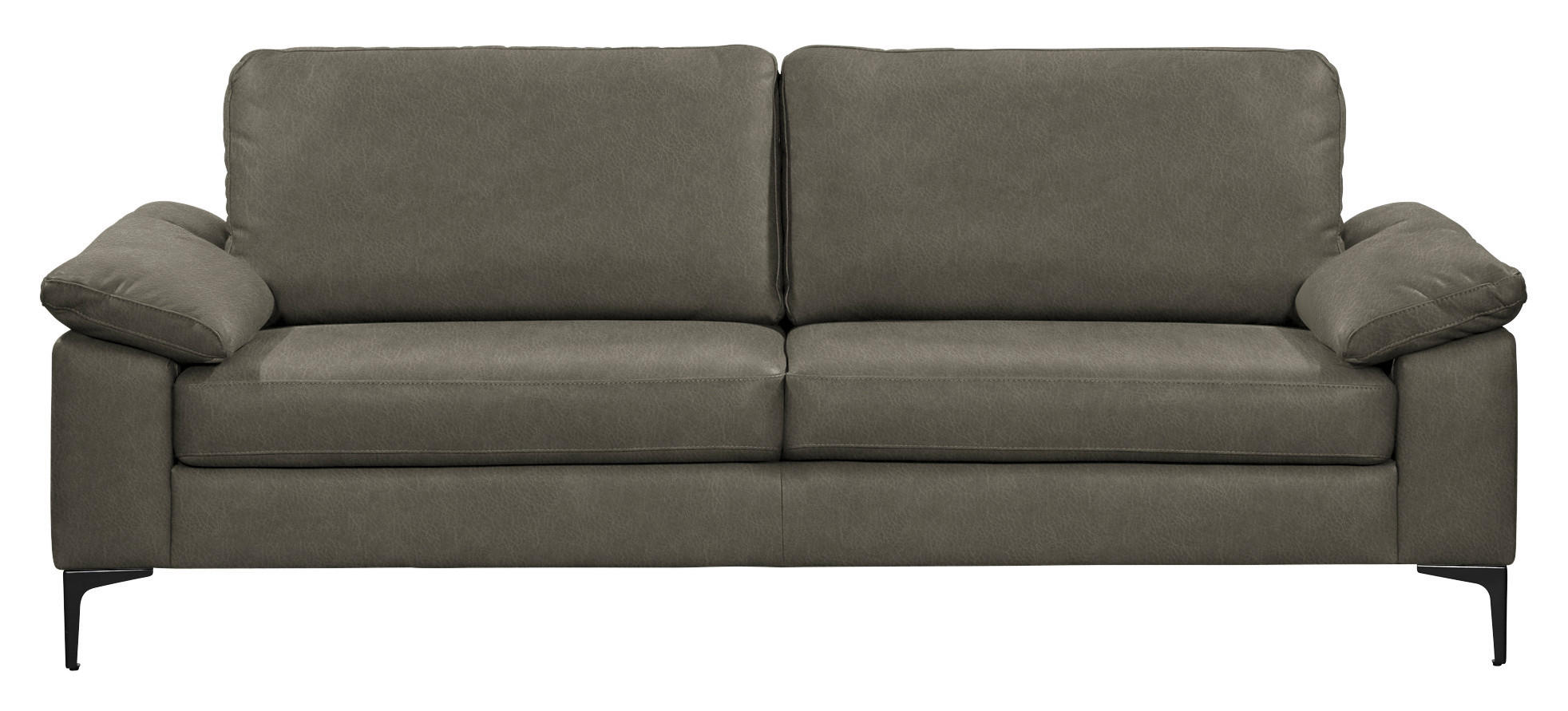 3-SITZER-SOFA  in Echtleder Grau   - Schwarz/Grau, Design, Leder/Metall (224/83/97cm) - Schöner Wohnen