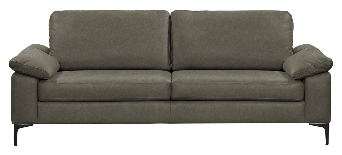 3-SITZER-SOFA  in Echtleder Grau   - Schwarz/Grau, Design, Leder/Metall (224/83/97cm) - Schöner Wohnen