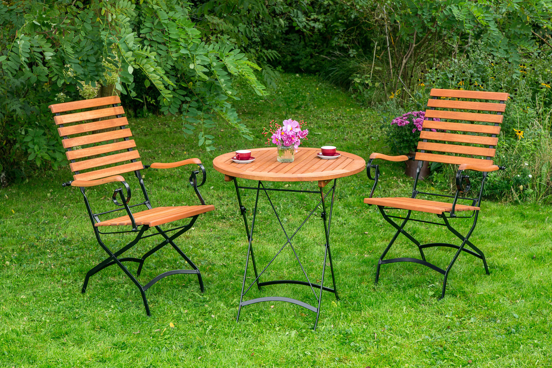GARTENSESSEL Holz, Metall Naturfarben, Schwarz  - Schwarz/Naturfarben, ROMANTIK / LANDHAUS, Holz/Metall (58/95/66cm) - Gardenson