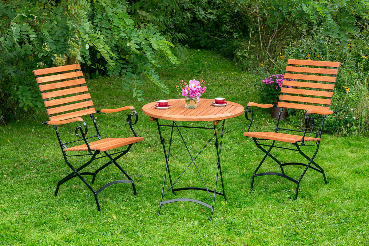 GARTENSESSEL Eukalyptusholz Naturfarben, Schwarz  - Schwarz/Naturfarben, ROMANTIK / LANDHAUS, Holz/Metall (58/95/66cm) - Gardenson