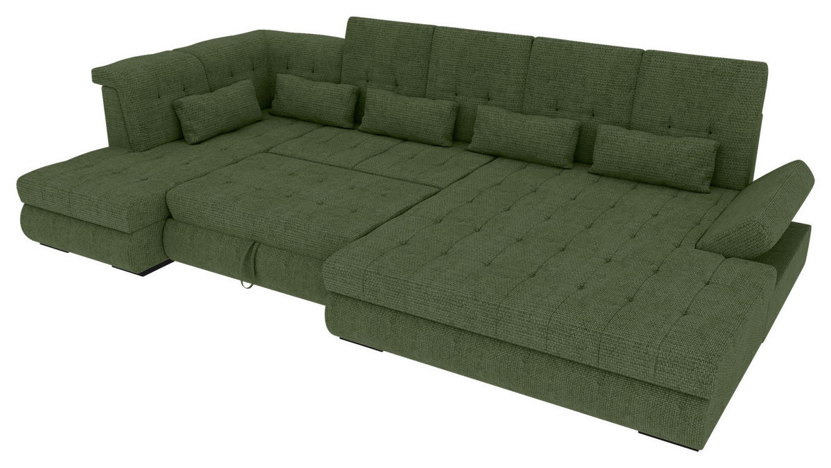 WOHNLANDSCHAFT Olivgrün Struktur  - Schwarz/Olivgrün, KONVENTIONELL, Kunststoff/Textil (222/358/212cm) - Carryhome