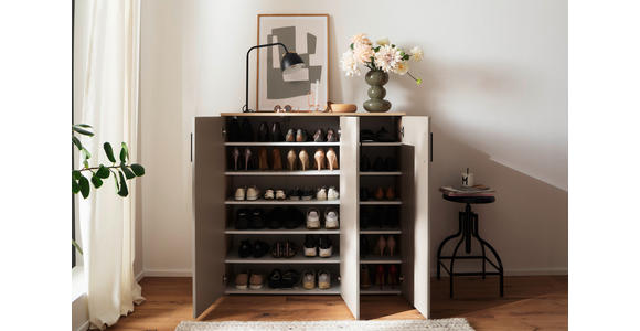 SCHUHSCHRANK 120/120/38 cm  - Eichefarben/Silberfarben, Basics, Holzwerkstoff/Kunststoff (120/120/38cm) - Moderano