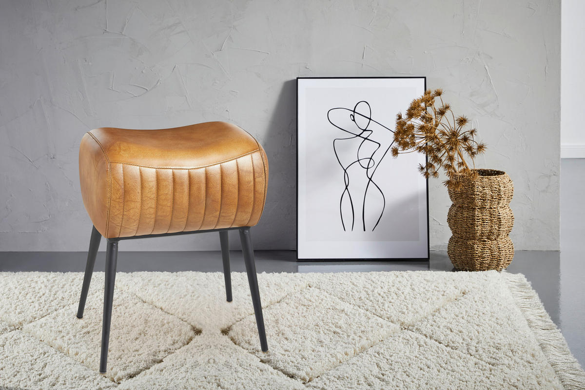 HOCKER Echtleder Braun, Schwarz  - Schwarz/Braun, Trend, Leder/Metall (40/50/30cm) - Landscape