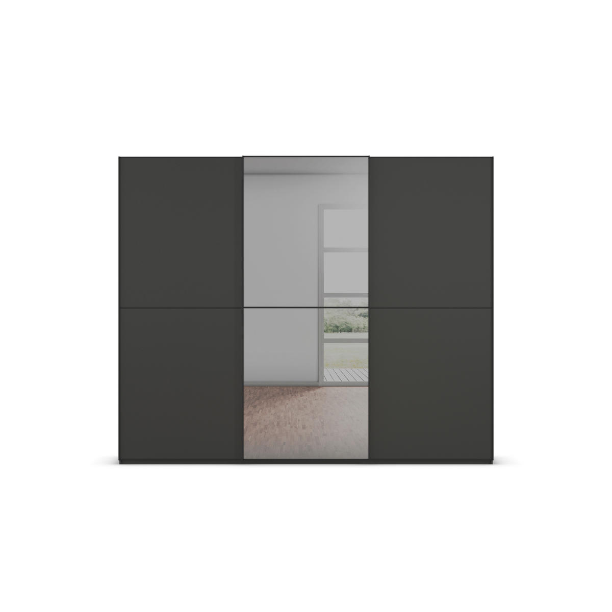 SCHWEBETÜRENSCHRANK in Graphitfarben, Schwarz  - Schwarz/Graphitfarben, Konventionell, Glas/Holzwerkstoff (242/223/68cm) - Novel